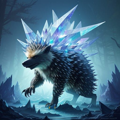 Crystalline Porcupine in Misty Forest: 4K Fantasy