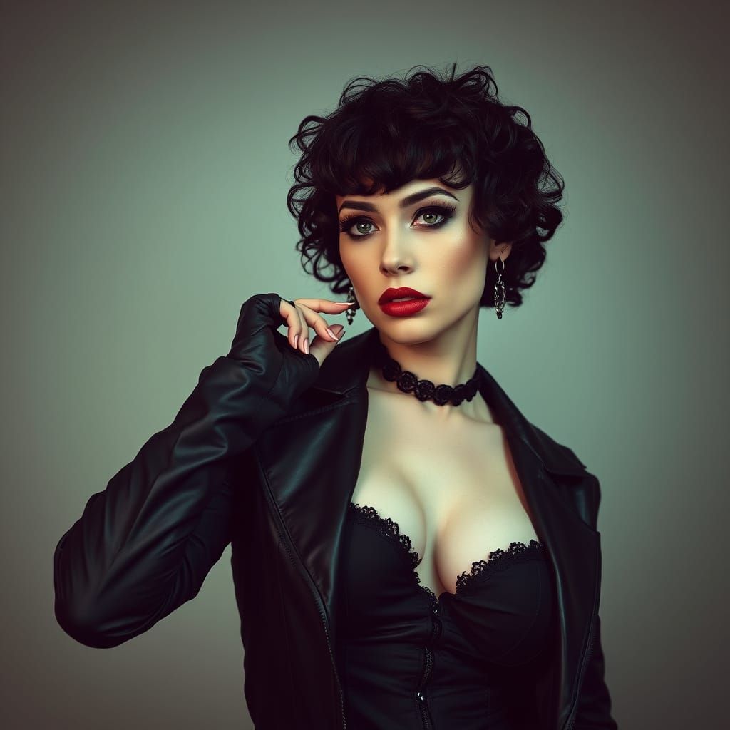 Curvy Woman in Alt-Goth Satirical Fashion