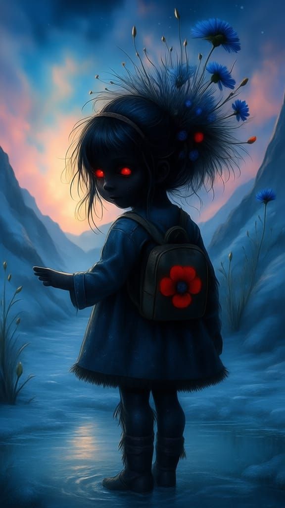 Starry Girl Walks on Frozen River