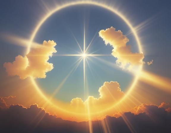 Sun Rays Form Christian Cross: Oil Painting