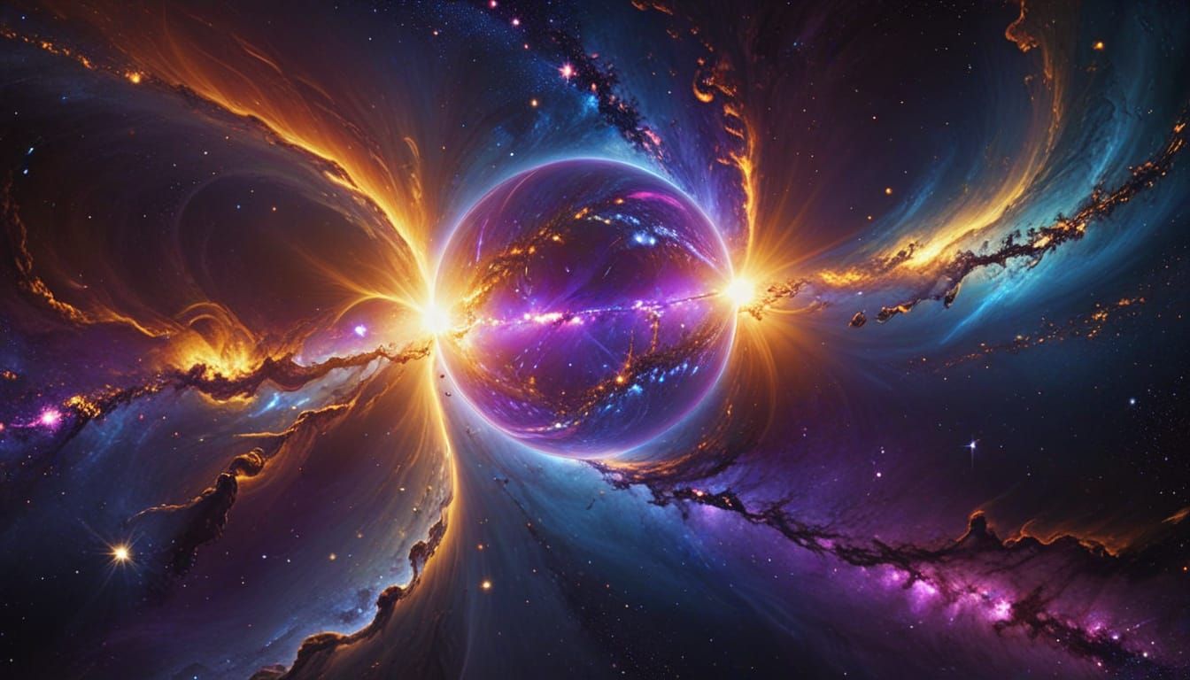 Golden and Blue Galaxy: Cosmic Yin Yang in Digital Art