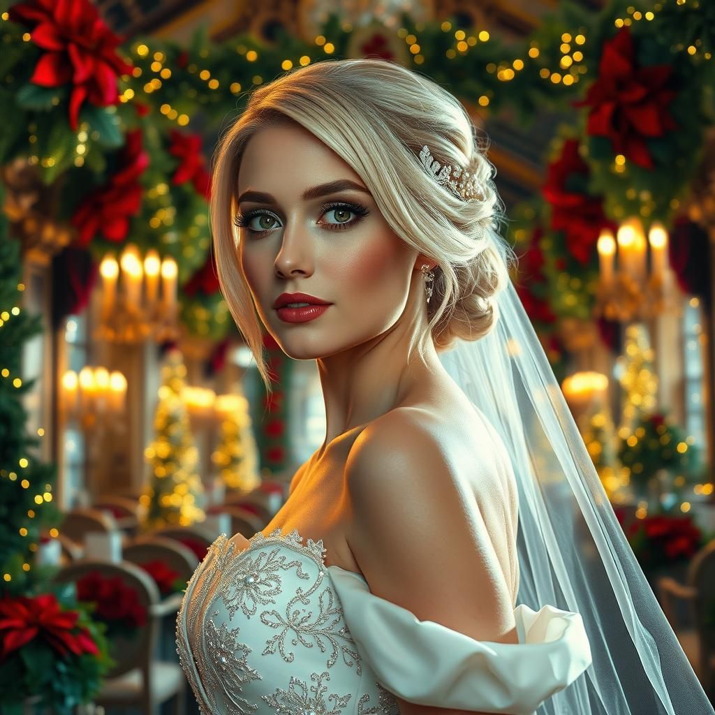 Christmas Wedding Reception with Blonde Bride in Splash Art
