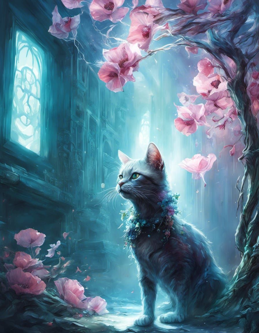 Cat Under A Blooming Tree