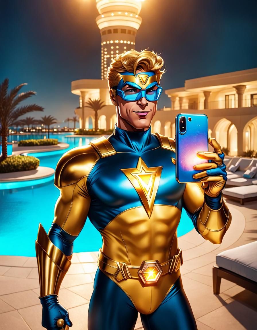 Superhero Selfie at Dubai Resort in Comic Art