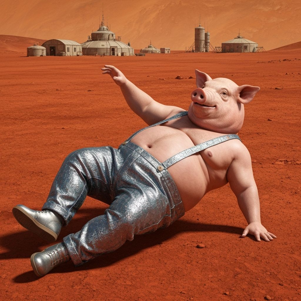 Pig-Headed Man Rolls in Martian Dust