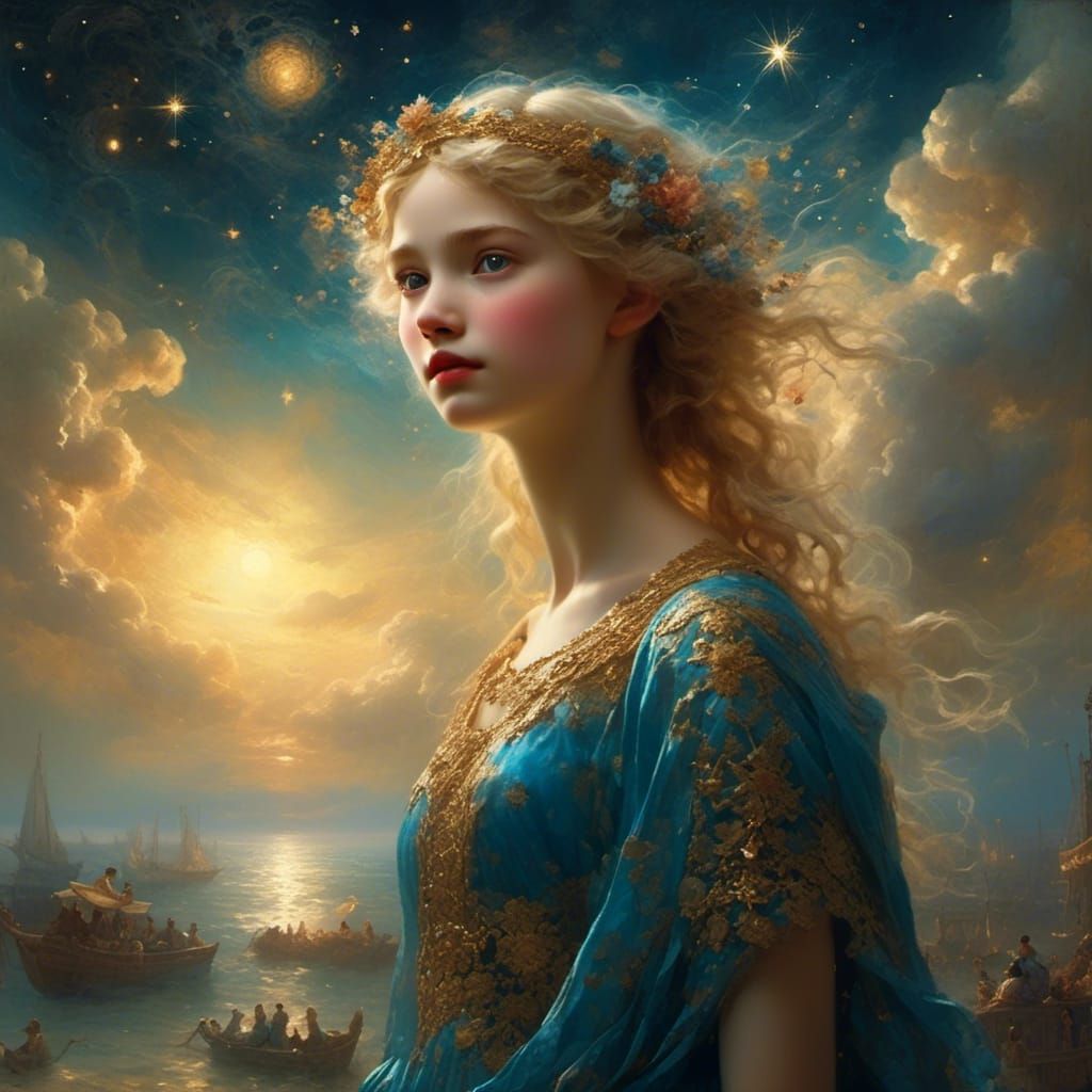 She walks in Beauty, like the night 
Of cloudless climes and starry skies; 
And all that's best of dark and bright 
Meet...