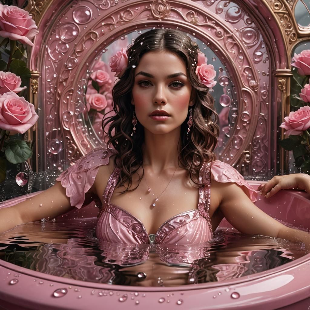 Art Nouveau Model in Pink Boat with Roses