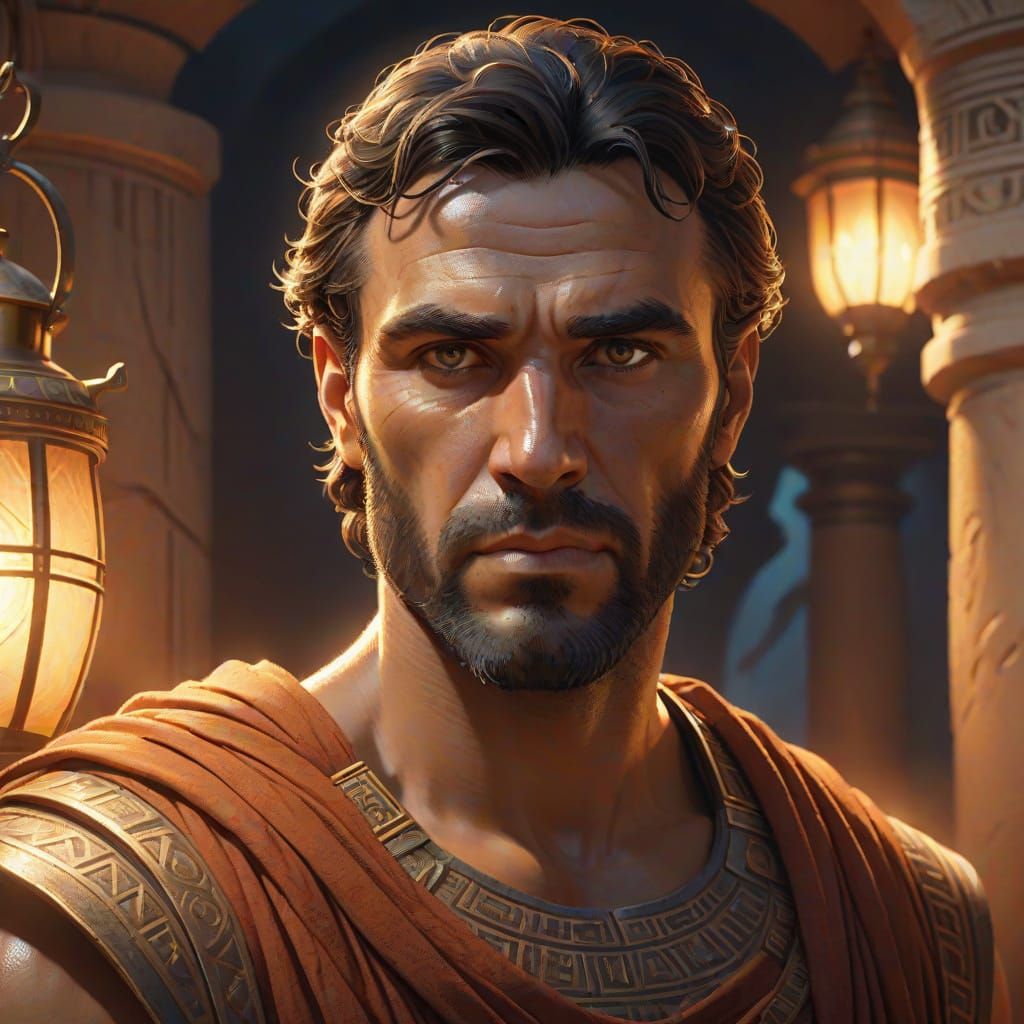 Ancient Greek Man Orion Portrait in Golden Light