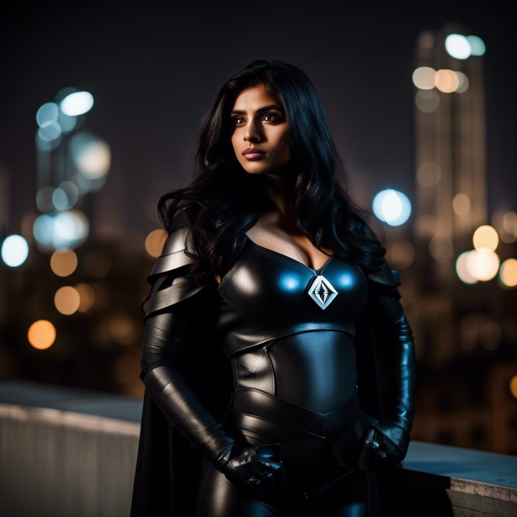 Indian Superhero in Bulletproof Armor on Rooftop