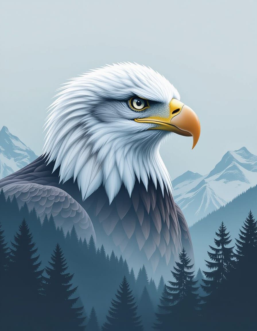 Ethereal Eagle Over Snowy Mountains, Digital Art