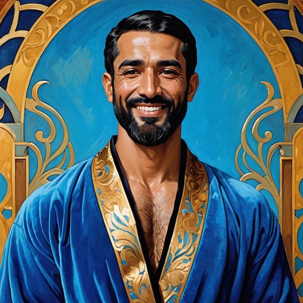 Art Nouveau Portrait: Gentleman in Blue Velvet Robe