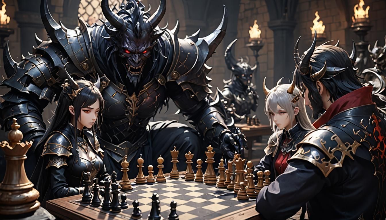 Detailed 3D Anime Art of Demon Chess
