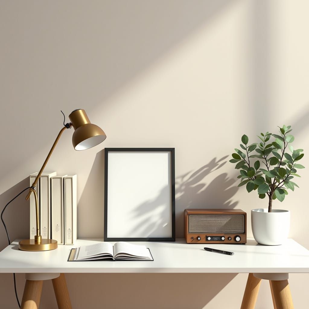 Minimalist Home Office Desk Setup: Natural Light Photo