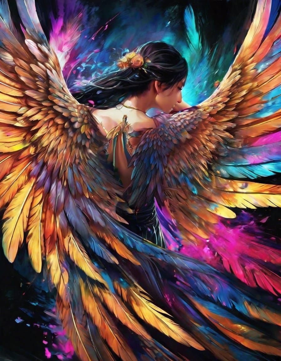 Anime Girl Portrait with Interwoven Wings