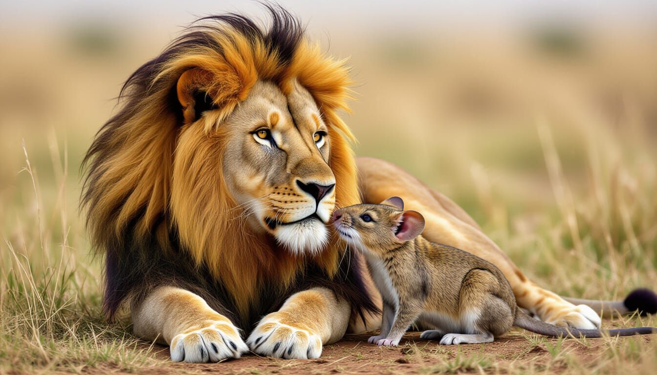 Lion and Mouse Friendship Captured in AI Art