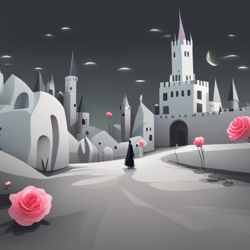 Pastel Ghost Dances Before Spooky Castle in 3D