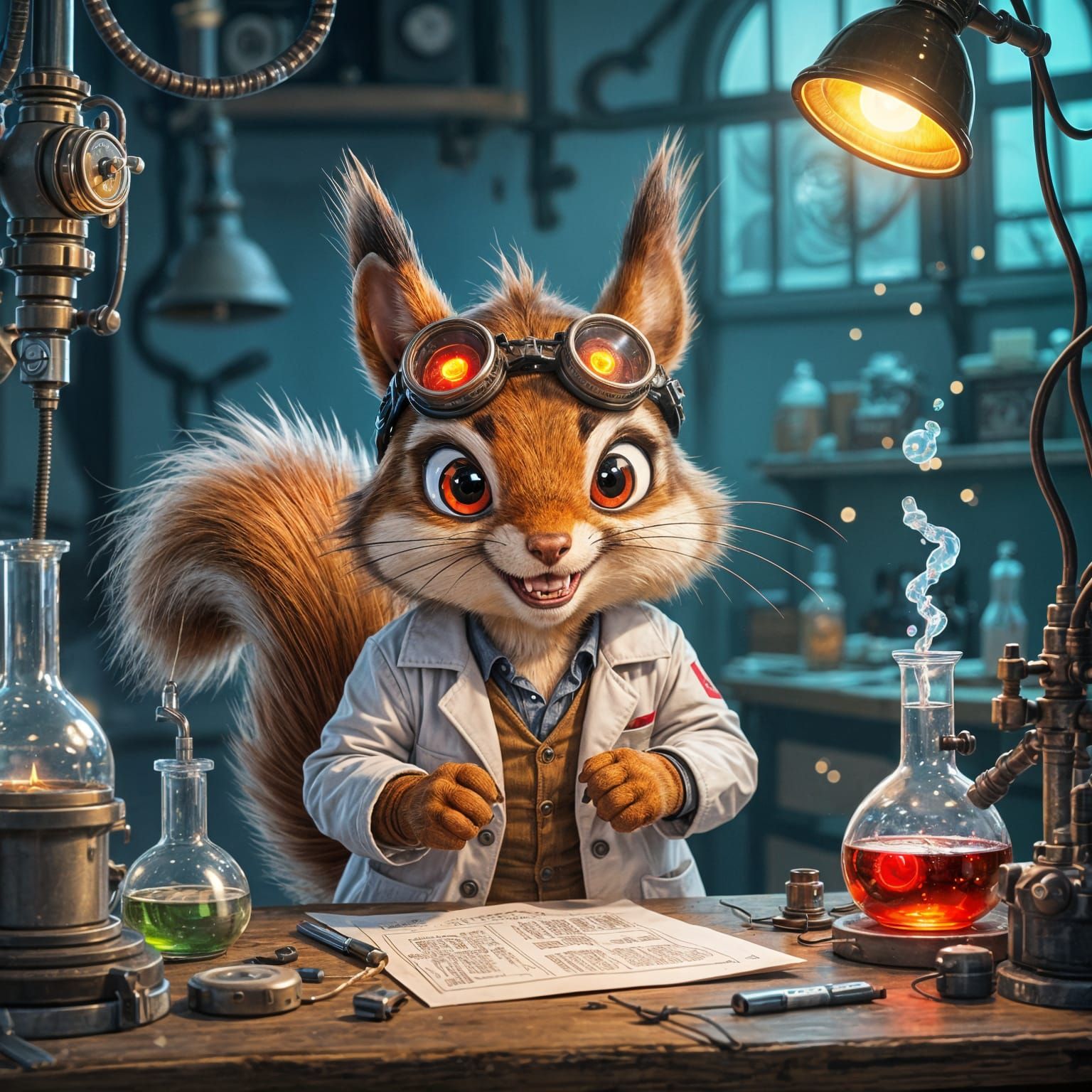 Steampunk Squirrel Scientist in Manga Style
