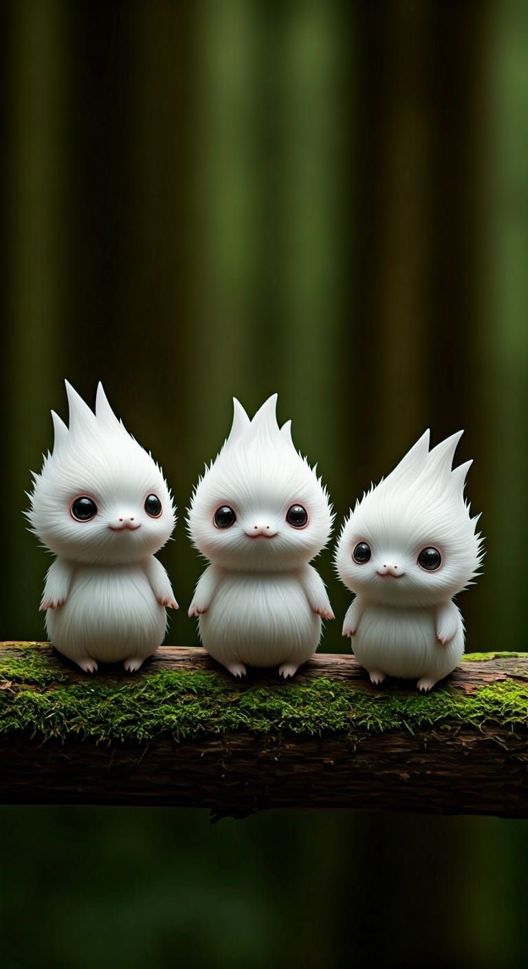 Whimsical Forest Spirits in a Peaceful Silver Wilderness