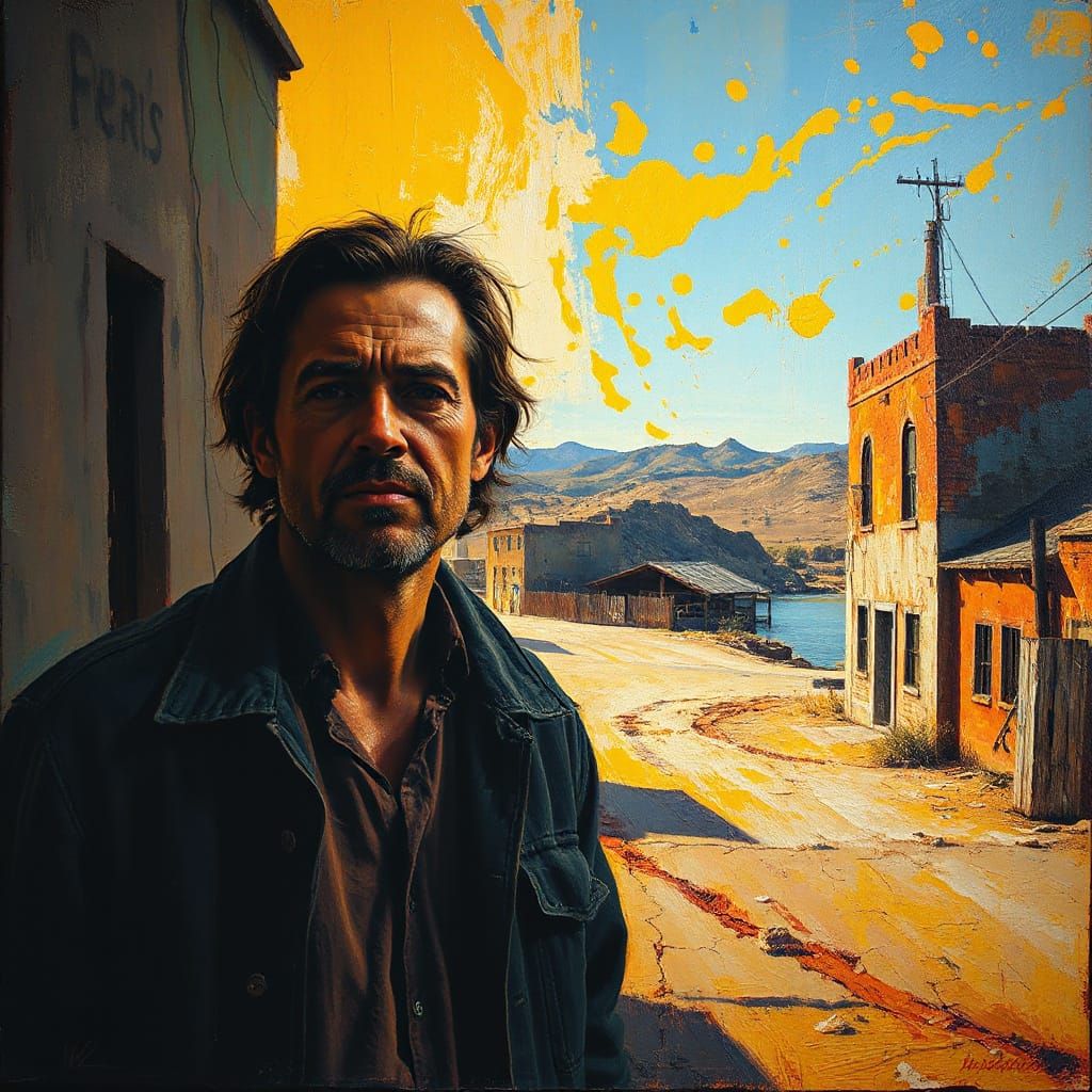 Abstract Oil Painting of Sorrowful Man by Rio Grande