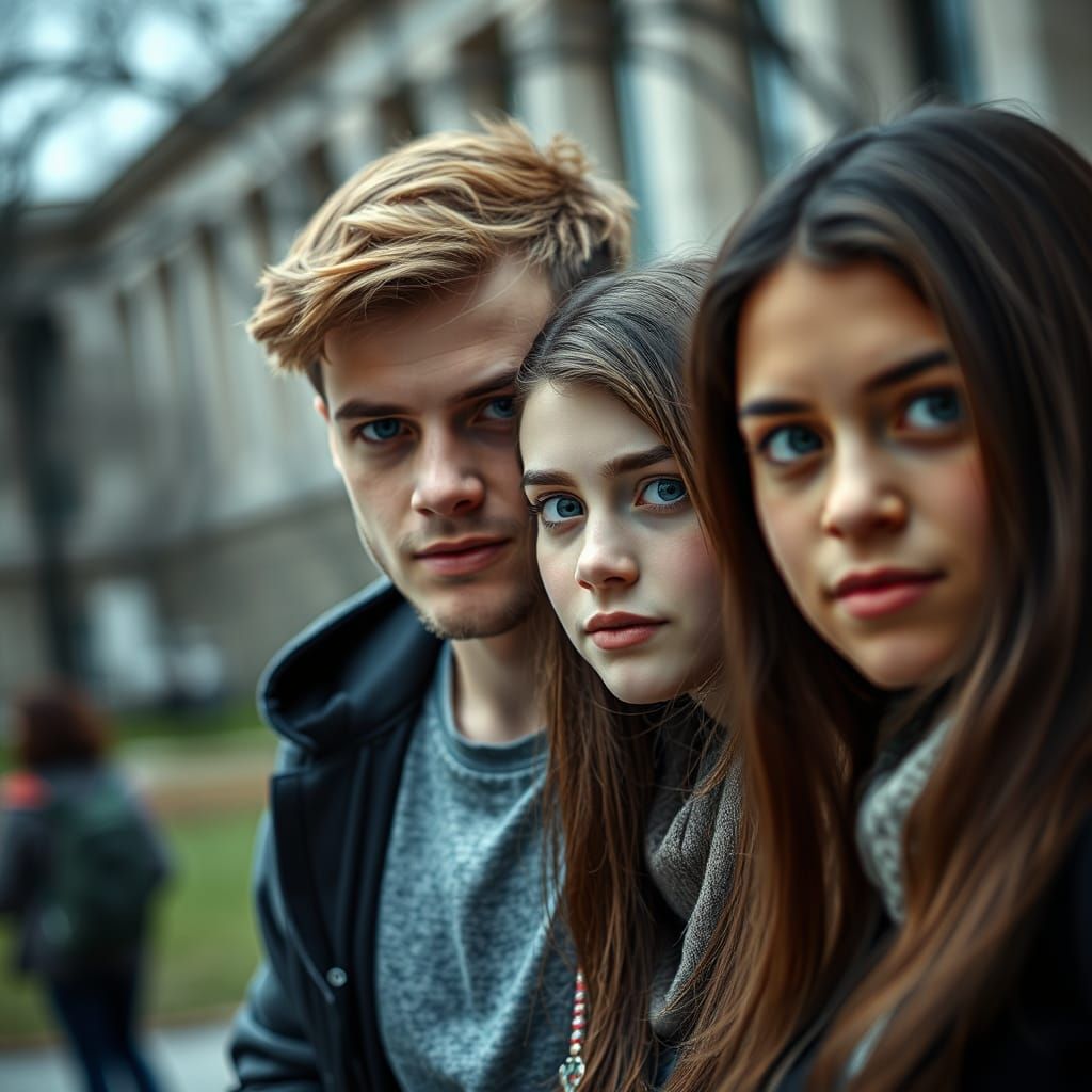 Campus Couple Dynamic in Hyperrealistic Detail