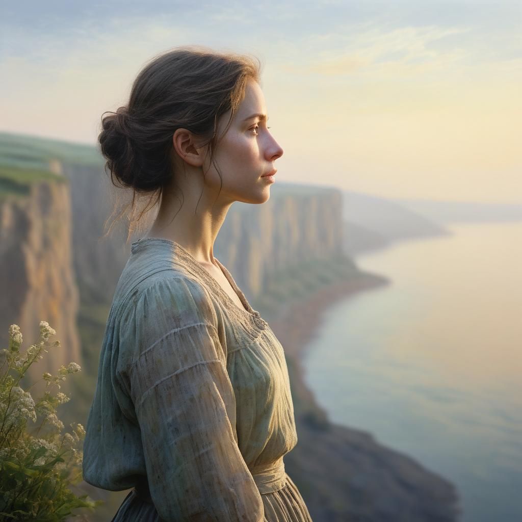 Contemplative Woman Overlooking Serene Landscape