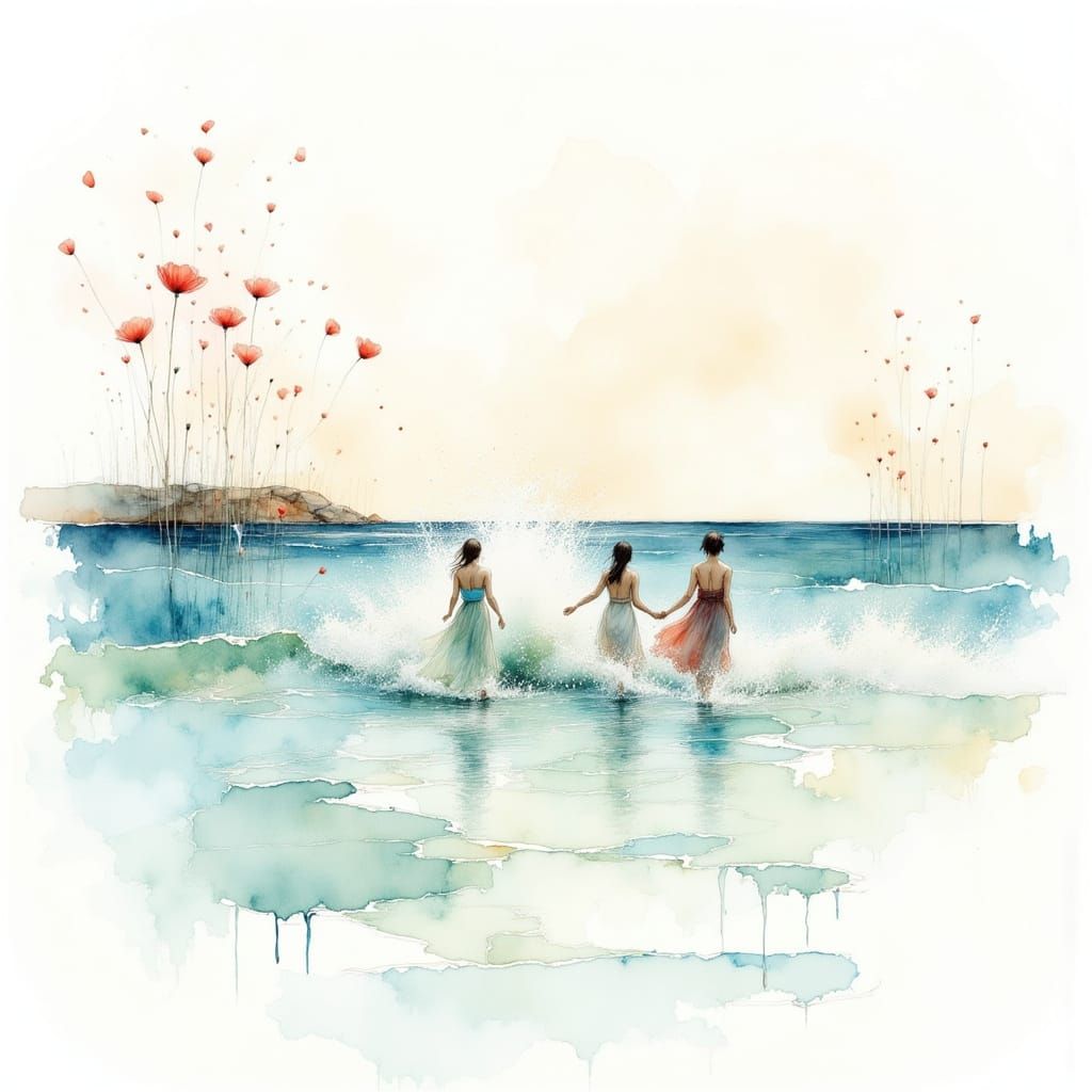 Harmonious Waterscape in Watercolor Ink