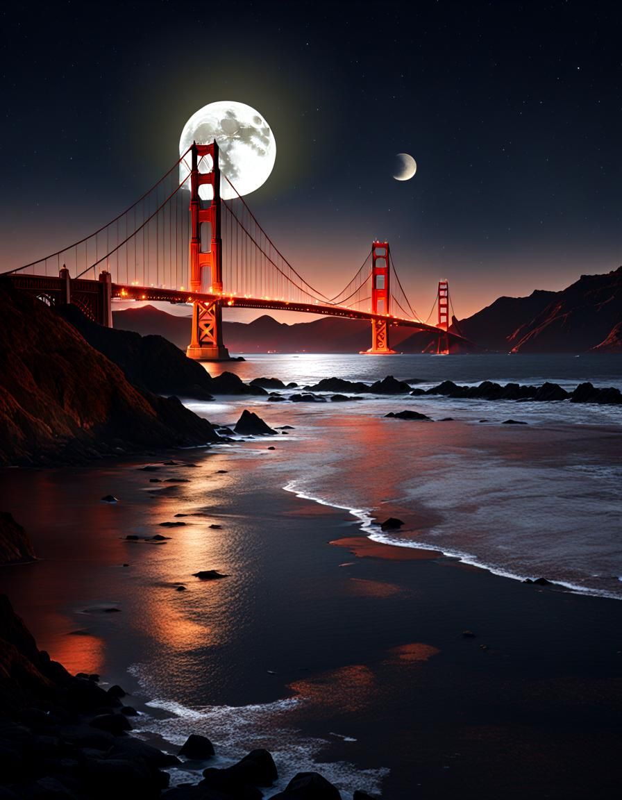 Moonrise Over Golden Gate Bridge: Matte Painting