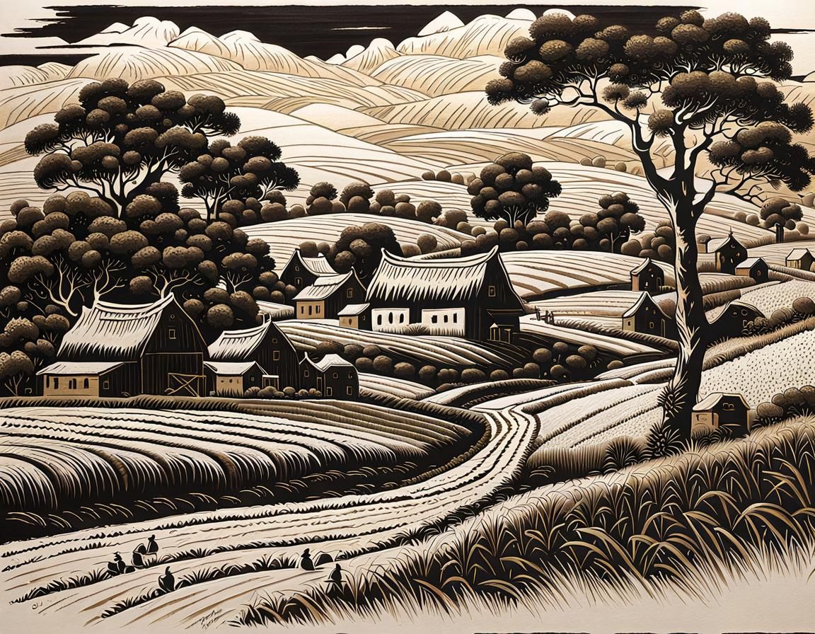 Graceful Rural Landscape as Folk Art Masterpiece