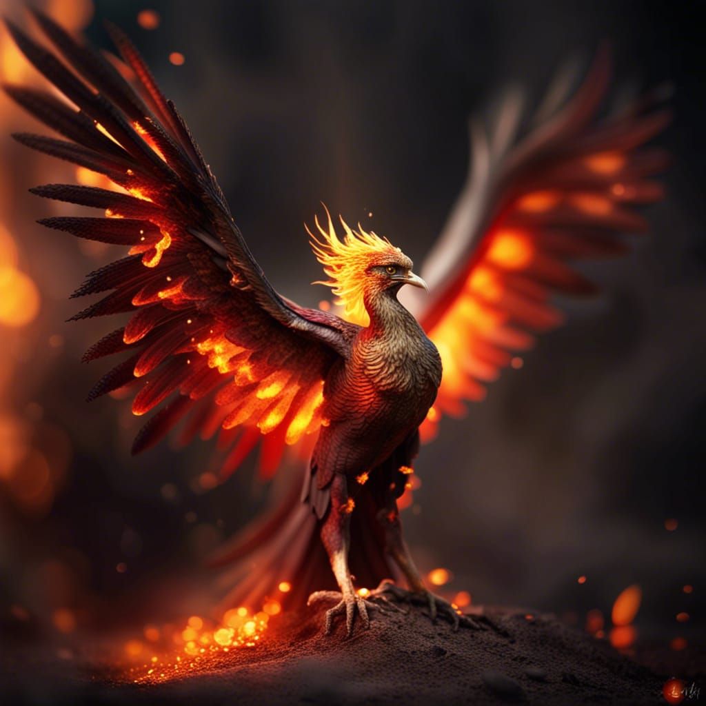 Phoenix Rising: Fiery Bird in Bokeh Photography