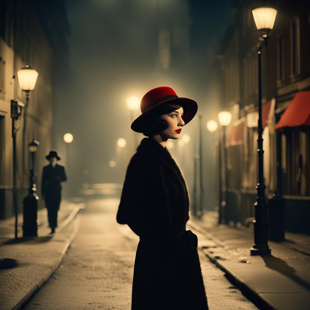 1930s Film Noir: Woman in Beige Hat