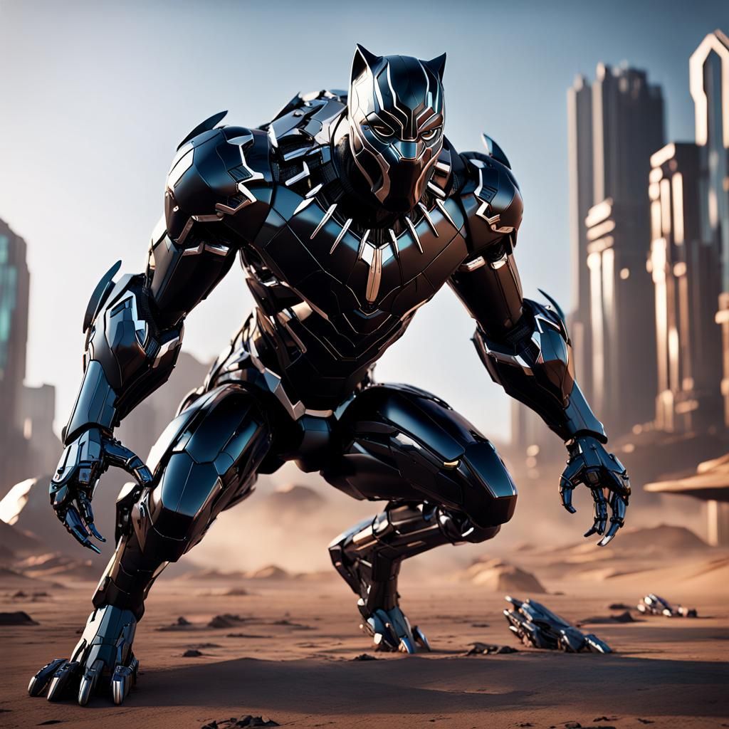 Futuristic Black Panther in Sci-Fi Cinematic Scene