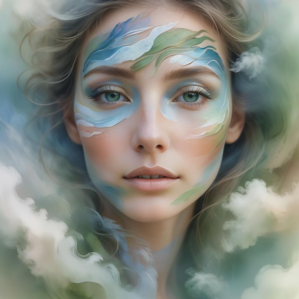 Woman with Landscape Makeup in Digital Portrait Art