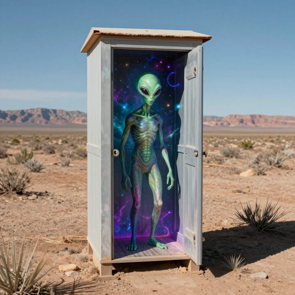 Cosmic Aliens in Outhouse Overlooking Area 51