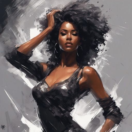 Stunning Afro-American Woman Dancing: Splash Art Portrait