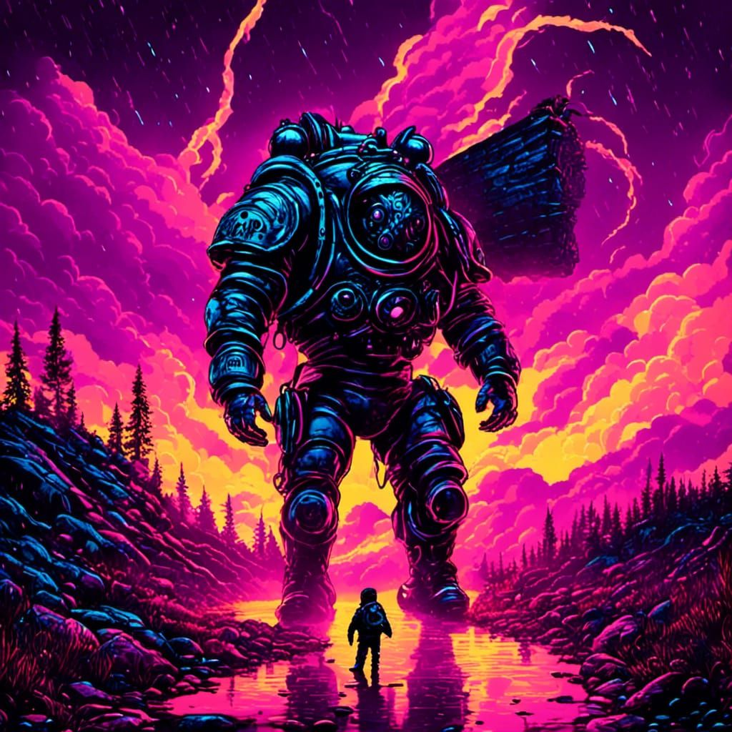 Post-Apocalyptic Neon Survivor in a Run-Down World