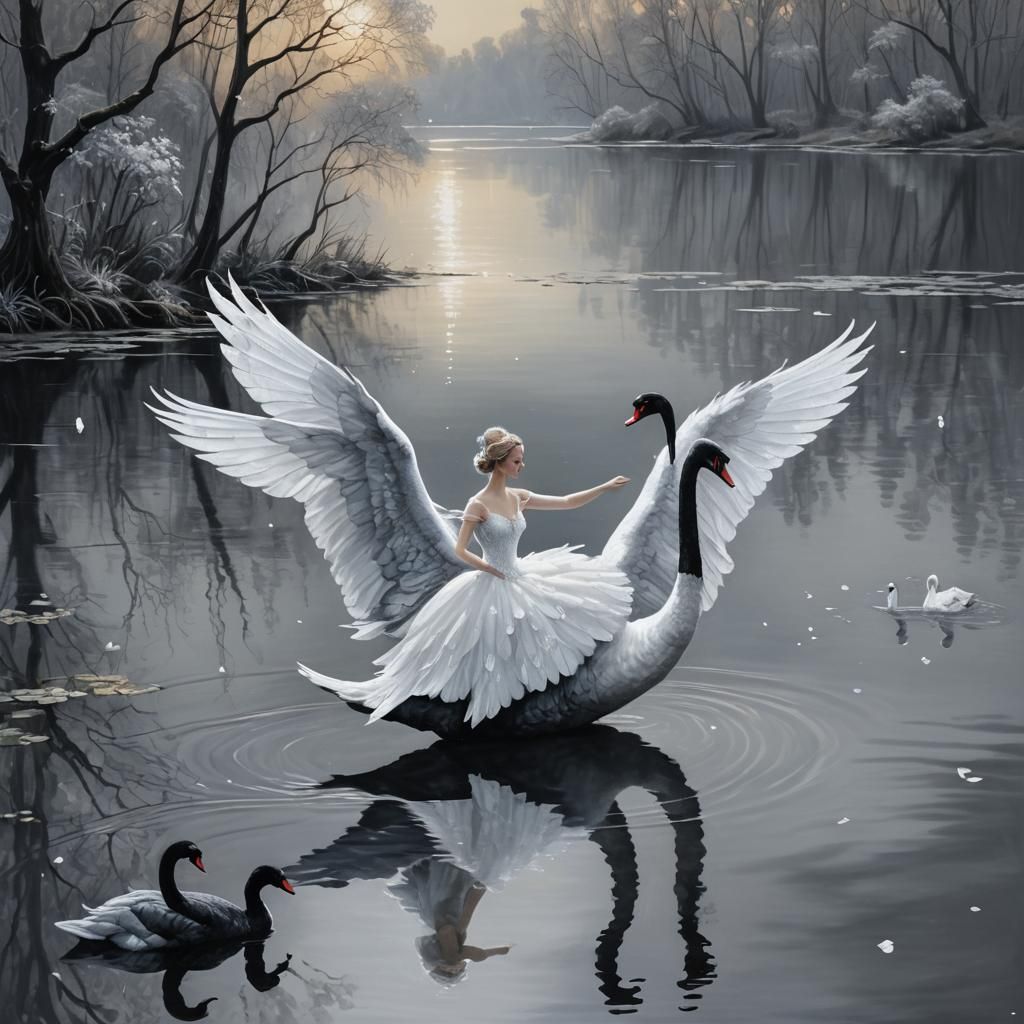 Fairy Riding Swan on Silver Lake