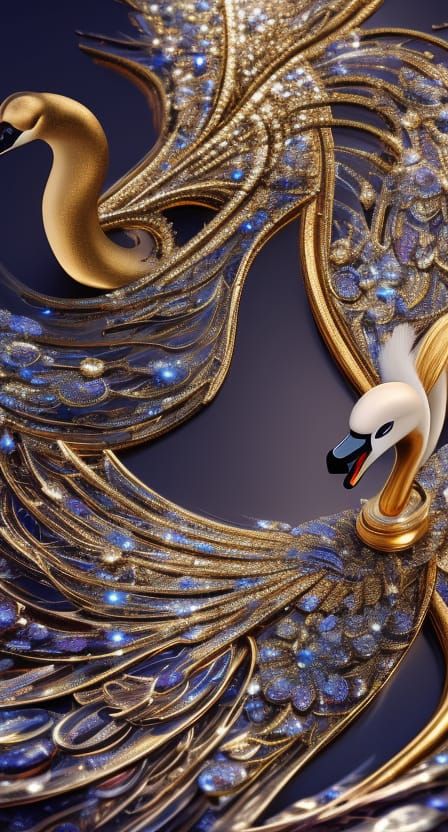 Platinum Swan with Gold Sparks: Detailed Matte Painting