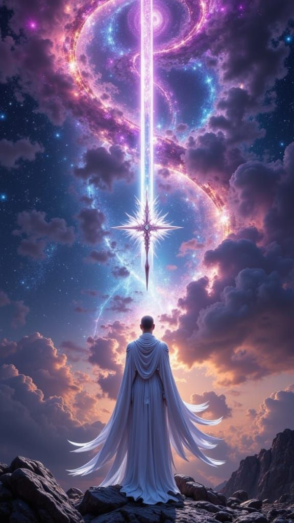 Ethereal Psychedelic Sword in Cosmic Nebulae Scene