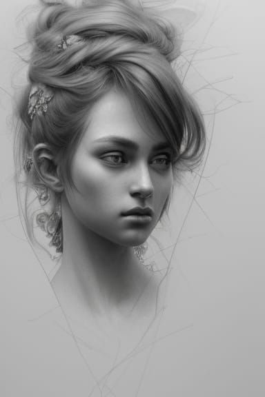 Detailed Pencil Sketch of a Beautiful Woman