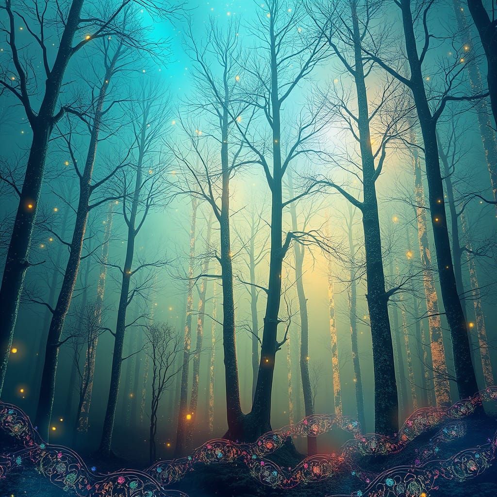 Cosmic Forest: A Futuristic, Whimsical, and Mystical Realm