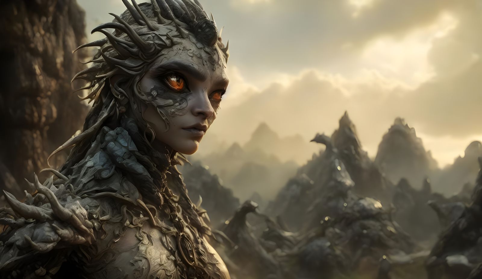 Primitive Alien Society: Hyperrealistic Hybrid Portrait