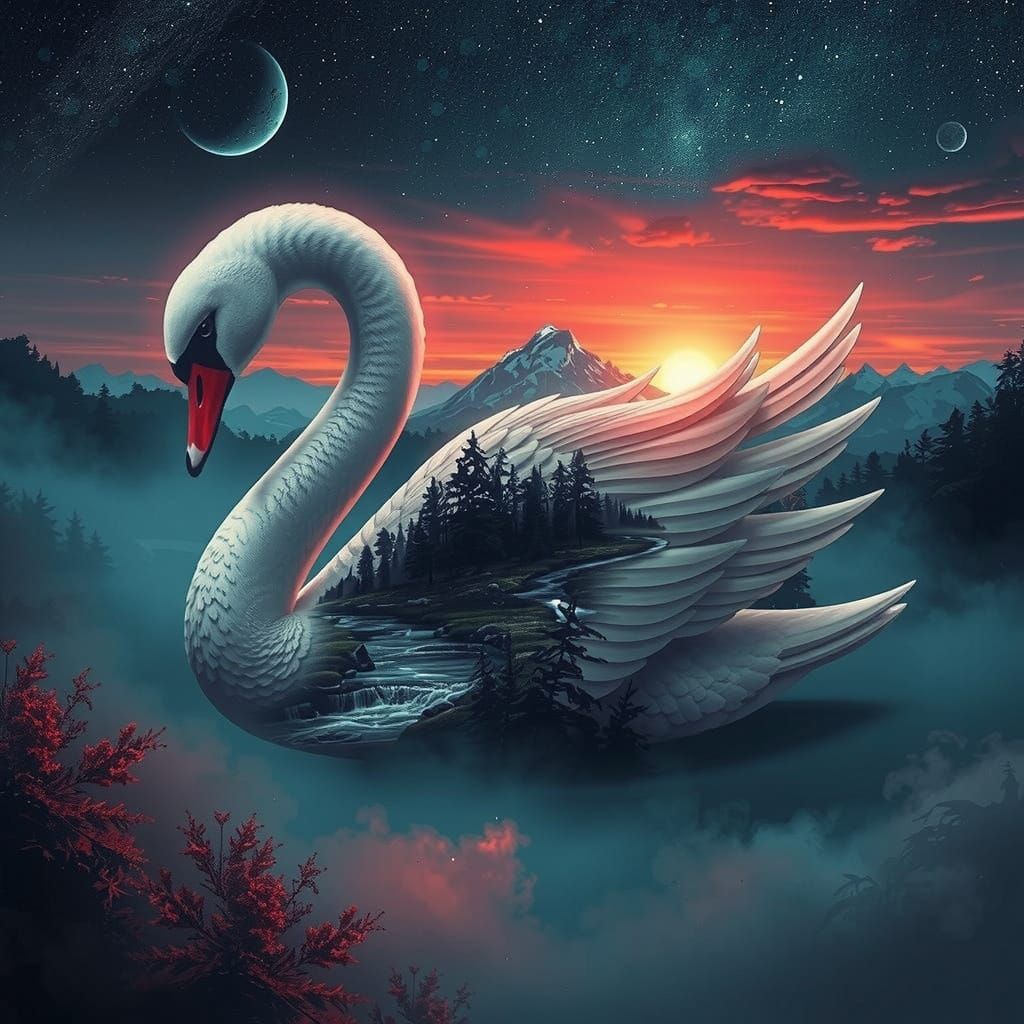 Surreal Futuristic Swan Embodies Harmonious Blend of Nature ...