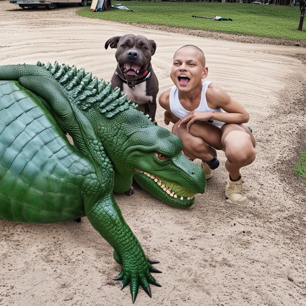 Playful American Bully Dog with Reptile Theme