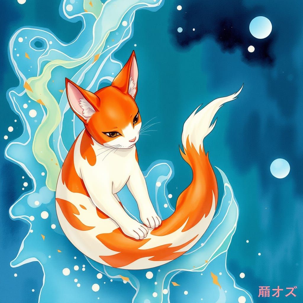 Watercolor Kitsune Illustration in Anime Style