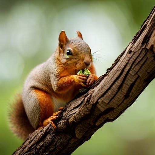 Realistic Squirrel Portrait with Acorn and Bokeh