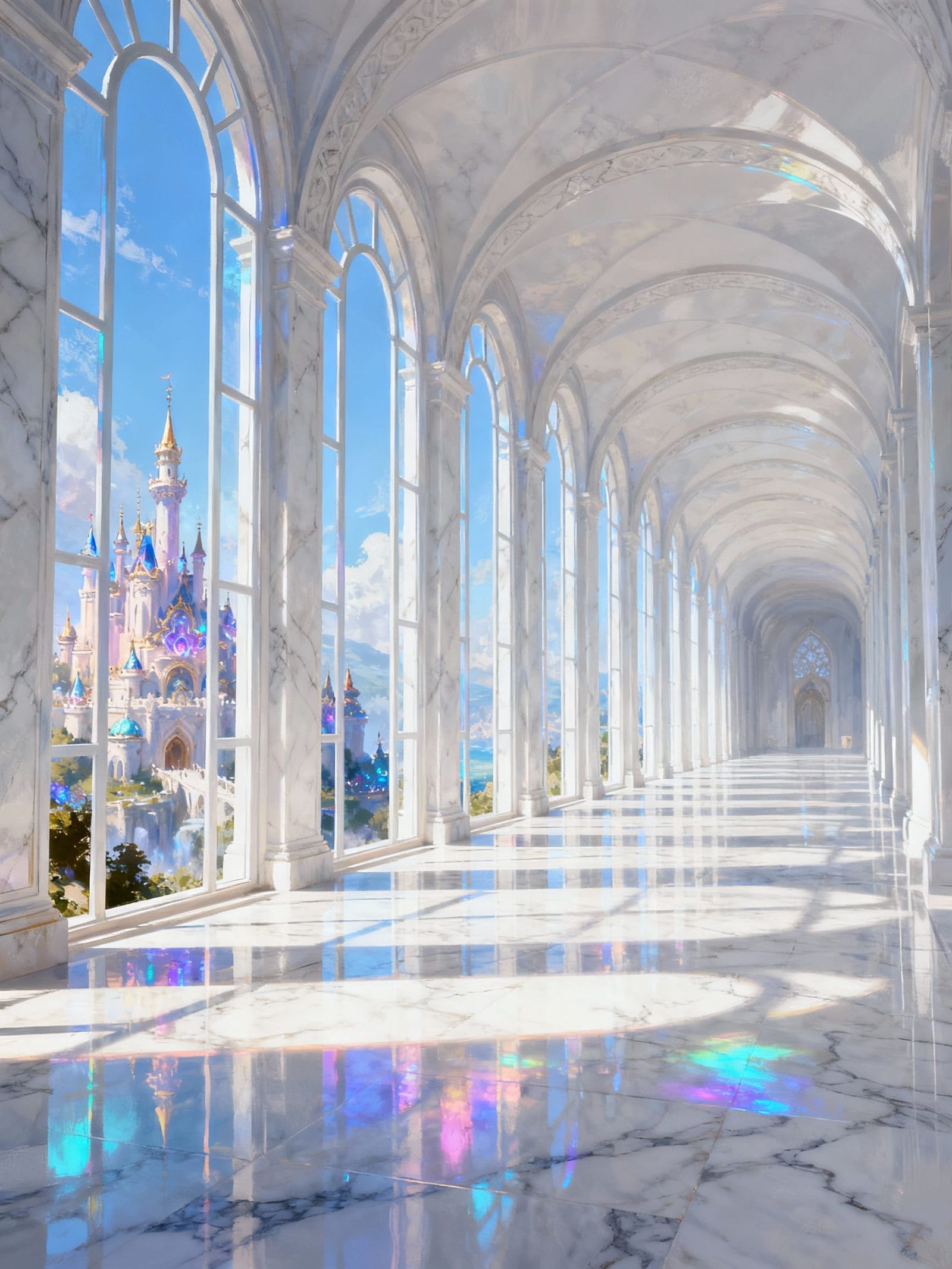 Magical Kingdom View Through Breezy Marble Hallway