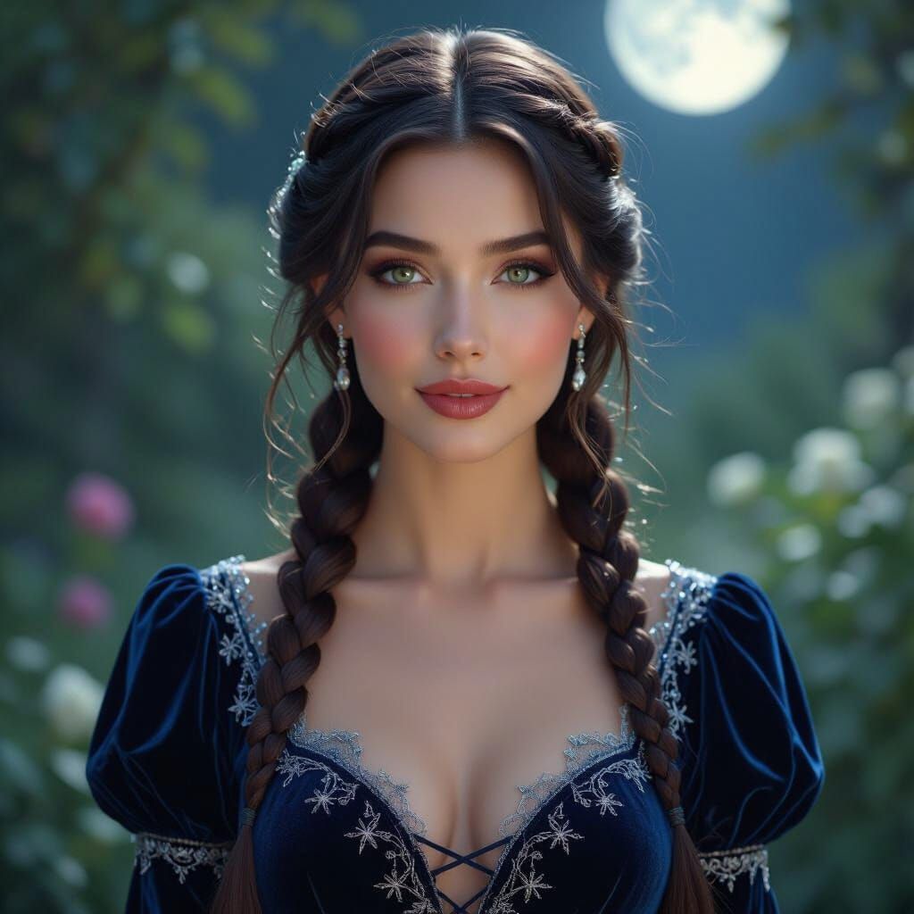 Moonlit Beauty with Silver Braids in Ethereal Style