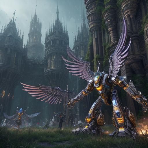 Enchanted Village with Winged and Tailed People