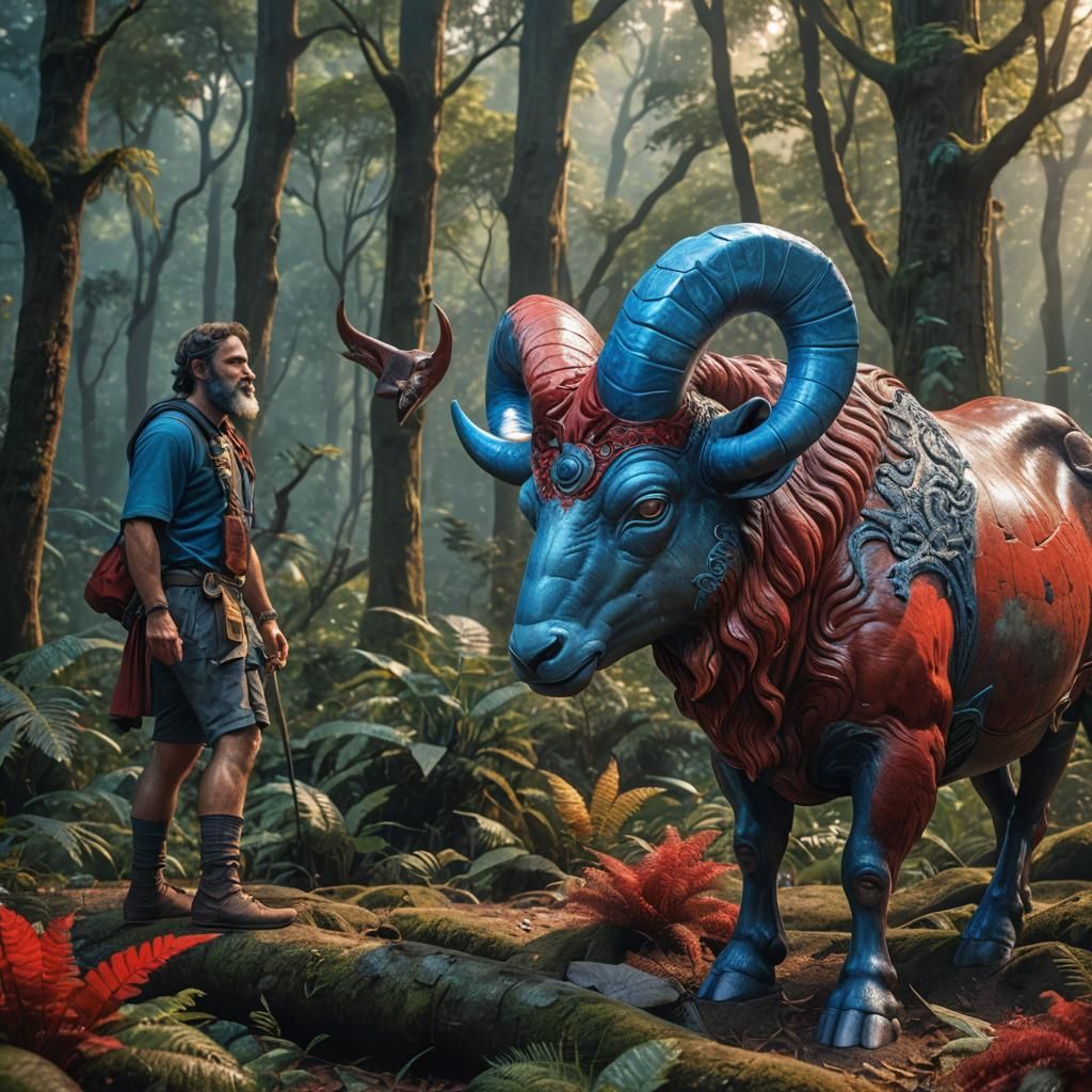 God Conversing with Ram and Dolphin in Forest