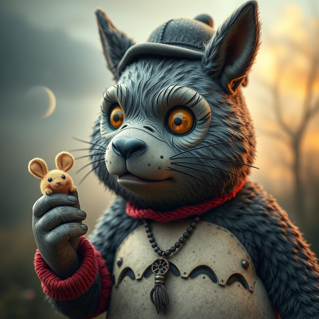 Whimsical Hybrid Creature in Dreamlike Landscape